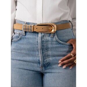 Ettika Tan Suede Mixed Metal Buckle Belt Size S